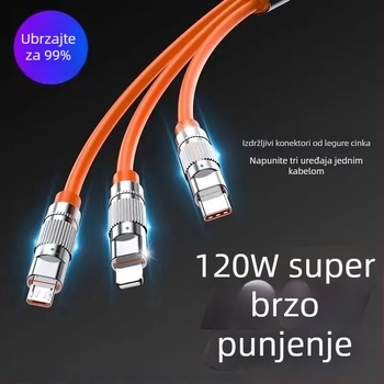 Li Chuang 120W 3-u-1 kabel za brzo punjenje Type-C, Lightning, Mini USB; duljina 1–2 m; cinkova legura; narančasta; za Apple i Huawei