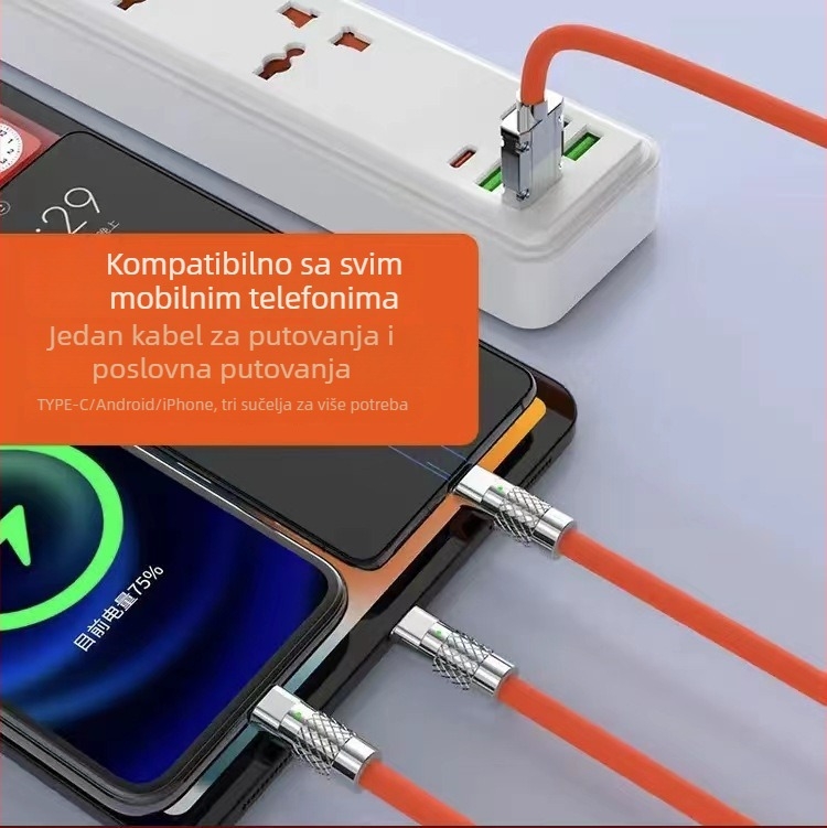 Li Chuang 120W 3-u-1 kabel za brzo punjenje Type-C, Lightning, Mini USB; duljina 1–2 m; cinkova legura; narančasta; za Apple i Huawei