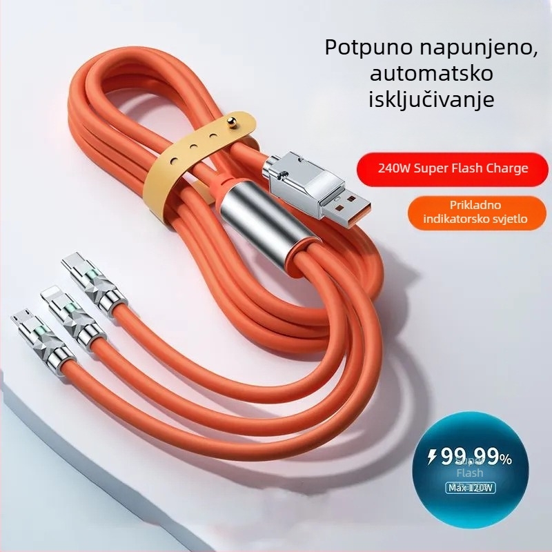 Li Chuang 120W 3-u-1 kabel za brzo punjenje Type-C, Lightning, Mini USB; duljina 1–2 m; cinkova legura; narančasta; za Apple i Huawei