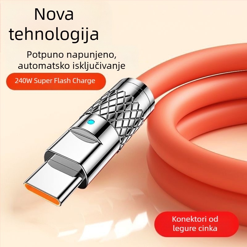Li Chuang 120W 3-u-1 kabel za brzo punjenje Type-C, Lightning, Mini USB; duljina 1–2 m; cinkova legura; narančasta; za Apple i Huawei