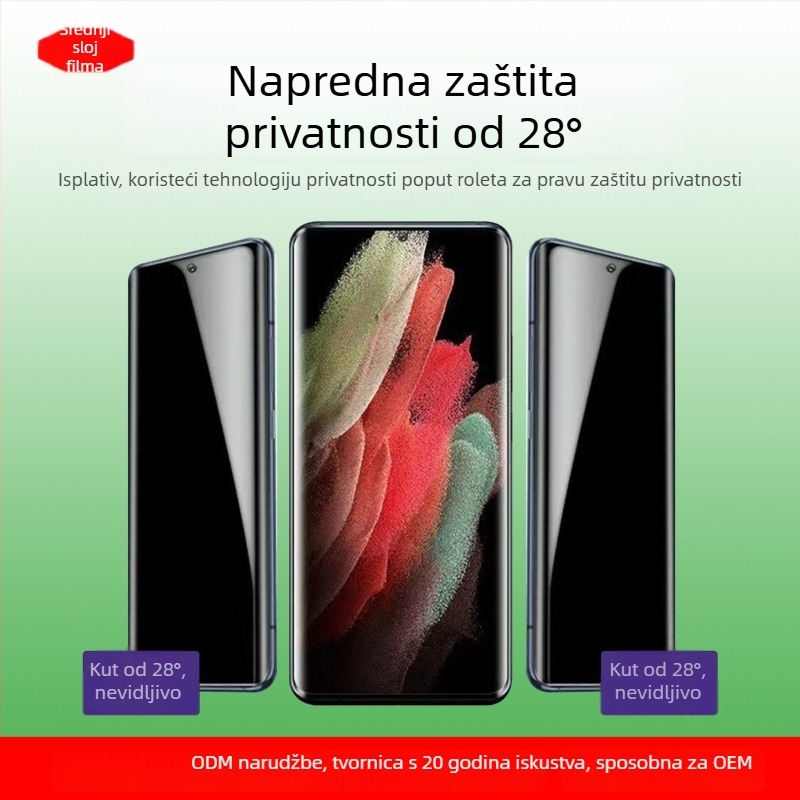 Zaštitnik zaslona za Samsung Galaxy S23 Ultra s zaštitom privatnosti — mat hidrogelski film, potpuno pokrivanje, fleksibilan, samopopravljajući