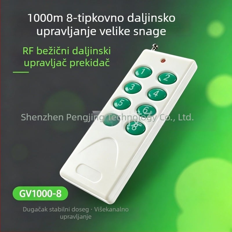 GV1000-8 Bežični daljinski upravljač s 8 tipkama, domet do 1000 m, visokoučinkoviti prekidač za LED rasvjetu i dekorativno osvjetljenje, s bazom