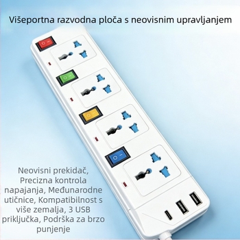 Produžni kabel s USB, britanski standard, neovisni prekidači za individualni nadzor, pogodan za Tajland i Kambođu, višestruko certificiran