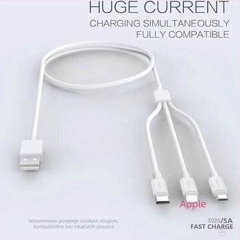 1,2 m 3-u-1 kabel za prijenos podataka i napajanje, brzo punjenje, kompatibilan s Apple i Huawei