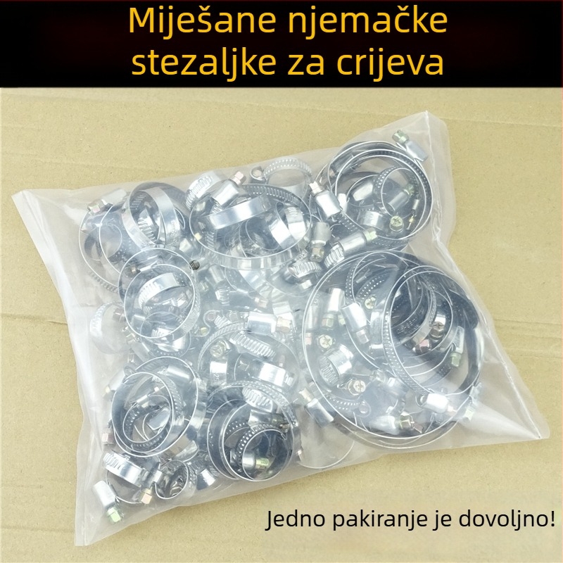 Nehrđajući čelična stezaljka za crijevo, debela i snažna, za učvršćivanje slavina, vodovodnih i uljnih cijevi.