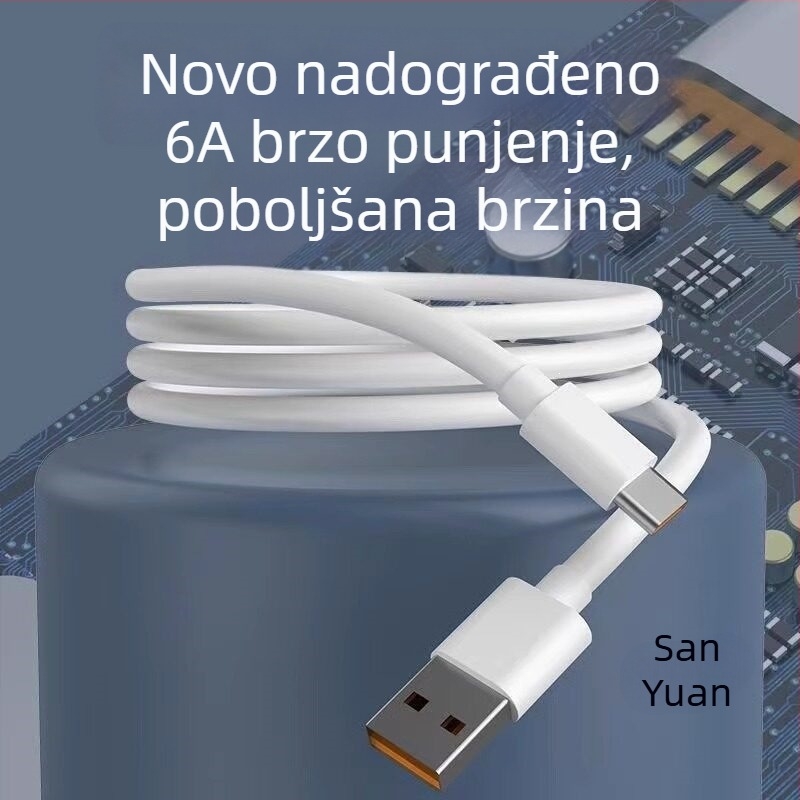 Type-C kabel za podatke, 6A super brzo punjenje, kompatibilan s Huawei/Honor Enjoy Nova P30/P40 i Android uređajima