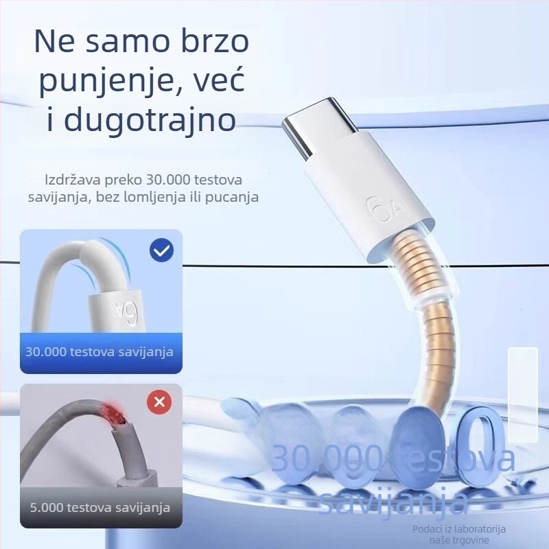 Type-C kabel za podatke, 6A super brzo punjenje, kompatibilan s Huawei/Honor Enjoy Nova P30/P40 i Android uređajima