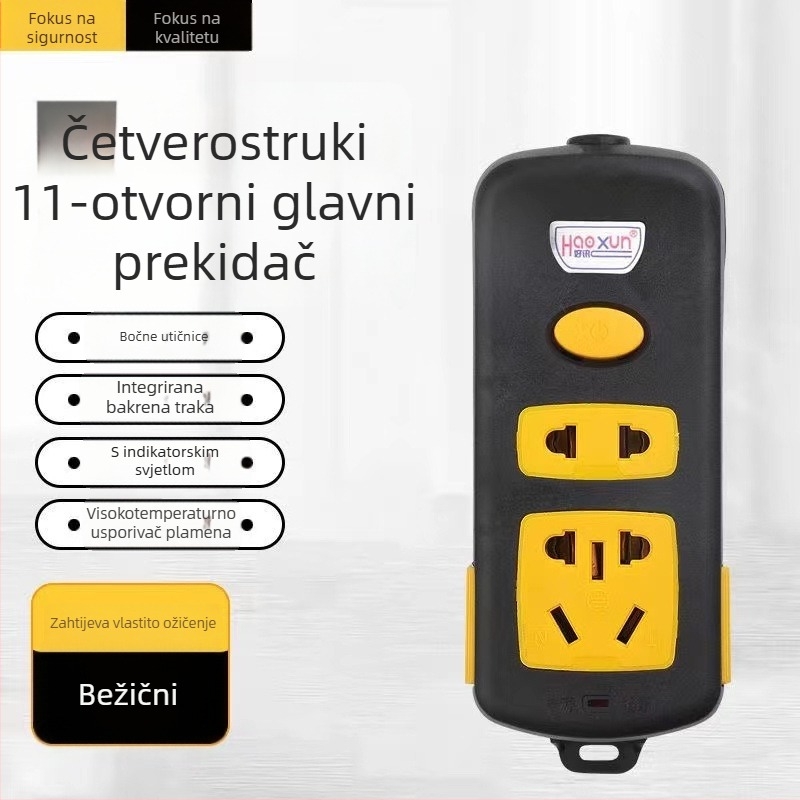 Razvodna ploča s 11 utičnica s kružnim otvorima, bez kabla, visoke snage, zaštita od električnog udara