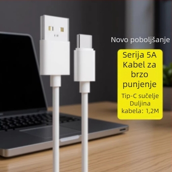 60W USB-C kabel za brzo punjenje i prijenos podataka, kompatibilan s Huawei i Apple iPhone 17, 5A, Type-C