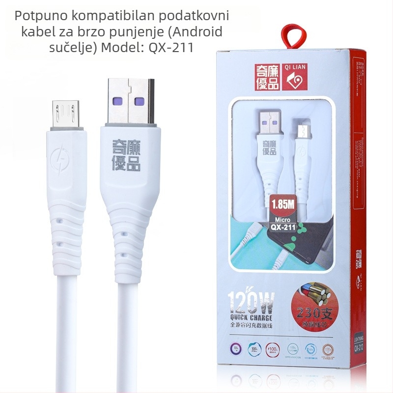 Android USB kabel za podatke, duljine 1,8 m, TPE, Micro USB, kompatibilan s Xiaomi, Huawei, Honor, brzo punjenje