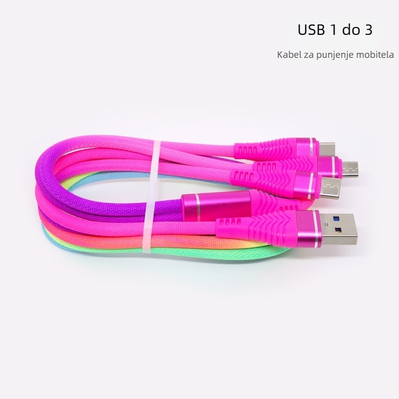 Rainbow USB podatkovni kabel 1-3, za Android telefone, pleteni najlon, Micro USB i Type-C, brzo punjenje, duljina 1-2 m