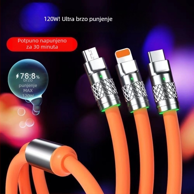 240W brzi 3-u-1 USB-C/Lightning/Micro-USB kabel za Huawei, Xiaomi i vivo
