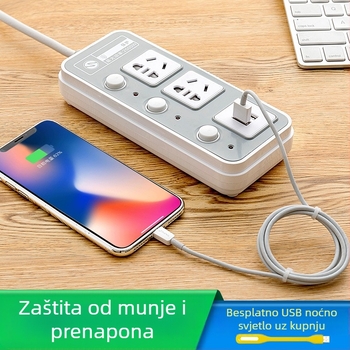 Višenamjenski USB produžni panel s više utičnica, za dom, studentski dom, hotel i ured