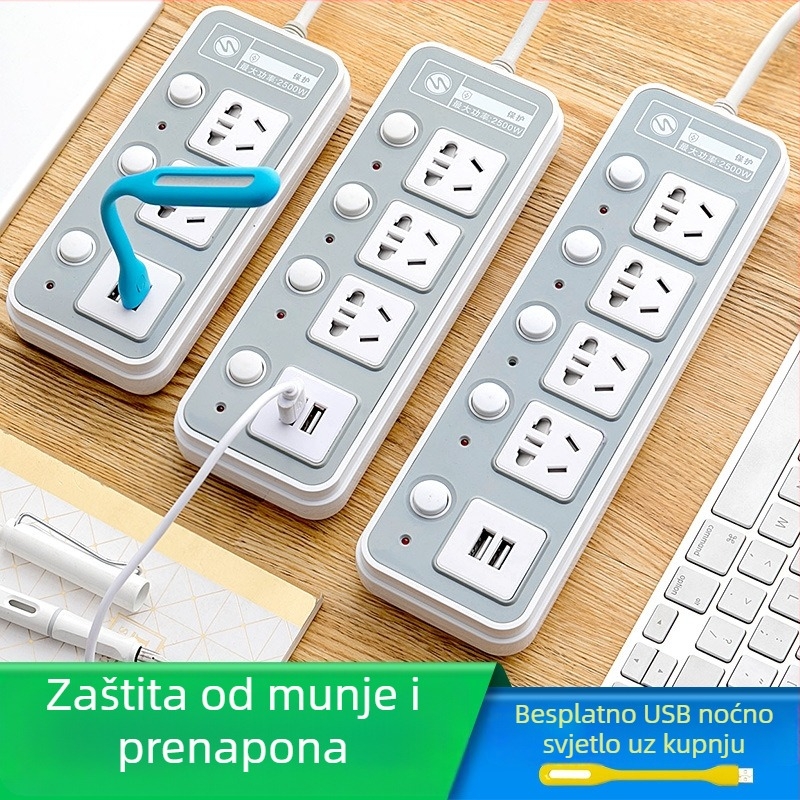 Višenamjenski USB produžni panel s više utičnica, za dom, studentski dom, hotel i ured