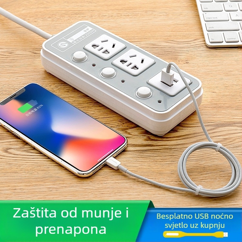 Višenamjenski USB produžni panel s više utičnica, za dom, studentski dom, hotel i ured