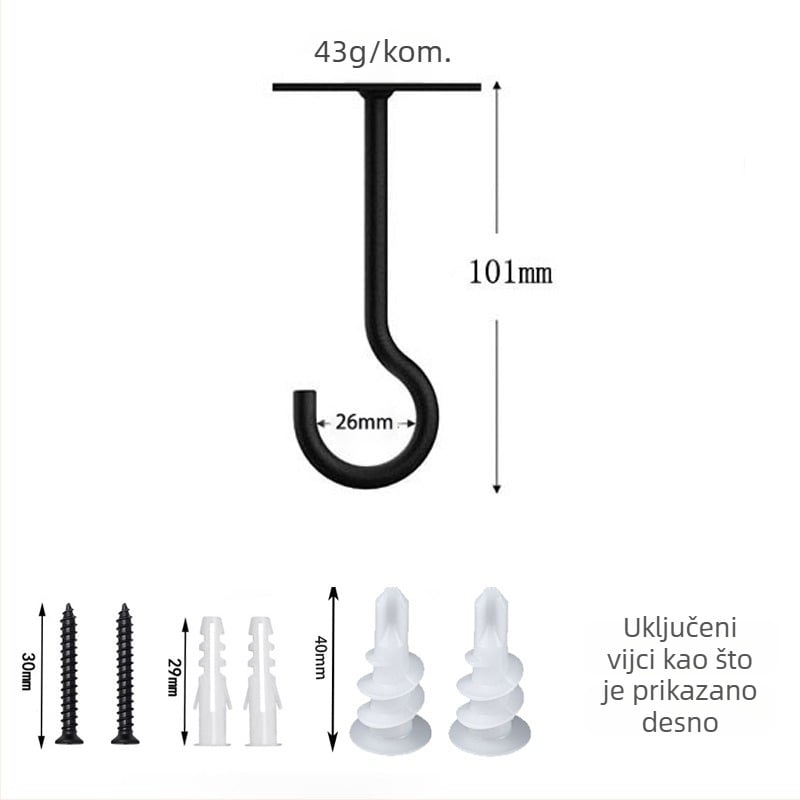 Željezni zidni kuk za biljke, jednostruki kuk, moderan minimalistički dizajn
