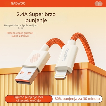 Gadwoo pleteni kabel za brzo punjenje s Lightning konektorom, duljina 0,5–1 m, 2-u-1, narančaste boje