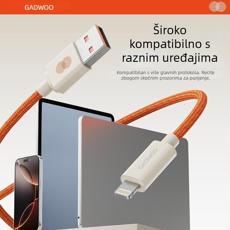 Gadwoo pleteni kabel za brzo punjenje s Lightning konektorom, duljina 0,5–1 m, 2-u-1, narančaste boje