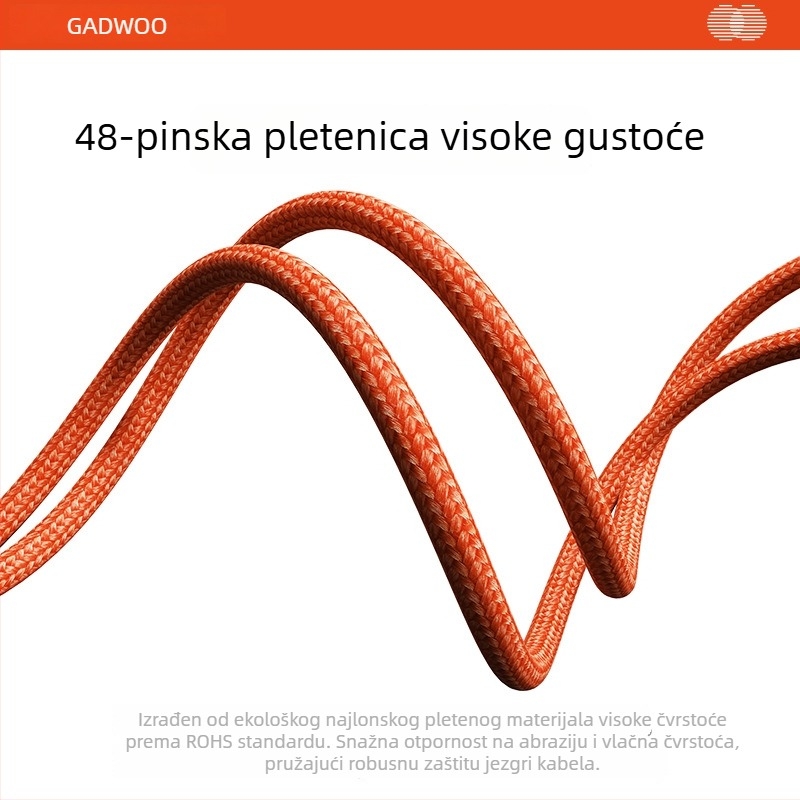 Gadwoo pleteni kabel za brzo punjenje s Lightning konektorom, duljina 0,5–1 m, 2-u-1, narančaste boje