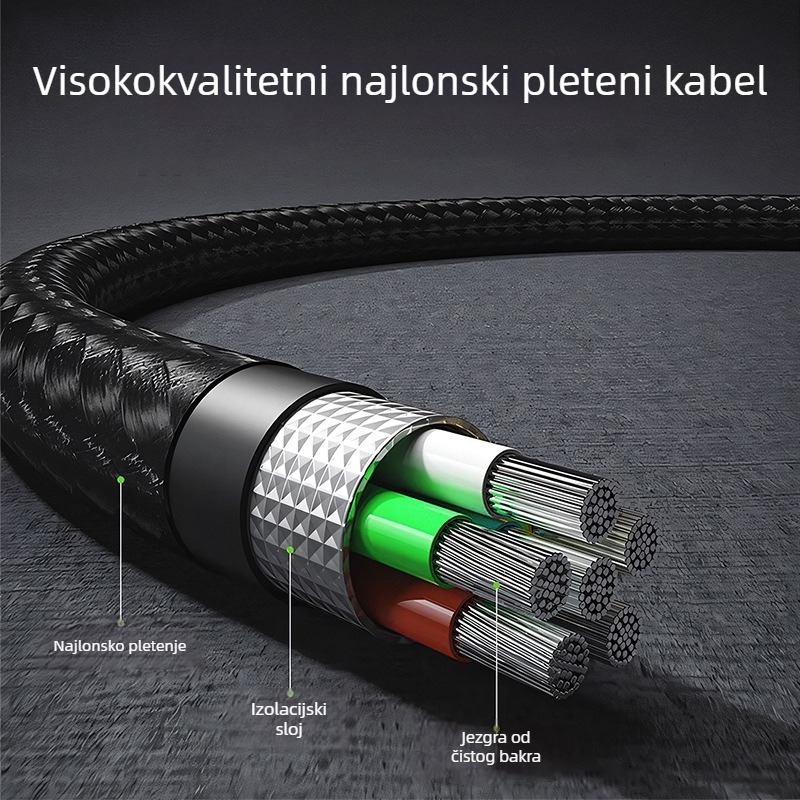 240W kabel za brzo punjenje s digitalnim prikazom, od cinkove legure, USB Type-C, pleteni, duljina 1–2 m, Huawei, Apple i Android