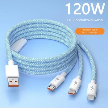 Macron 66W pleteni kabel za podatke i punjenje 1-3 s konektorima Mini USB, Lightning i USB-C