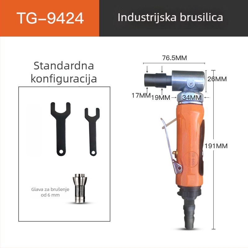Pneumatska kutna brusilica za debavuriranje unutarnjih otvora i 90° unutarnjeg kuta