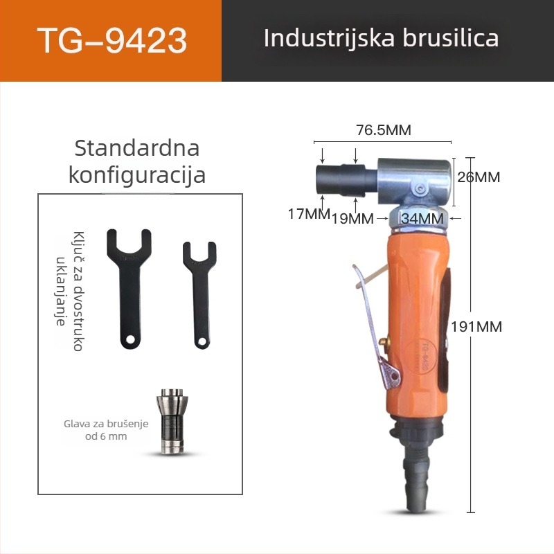 Pneumatska kutna brusilica za debavuriranje unutarnjih otvora i 90° unutarnjeg kuta