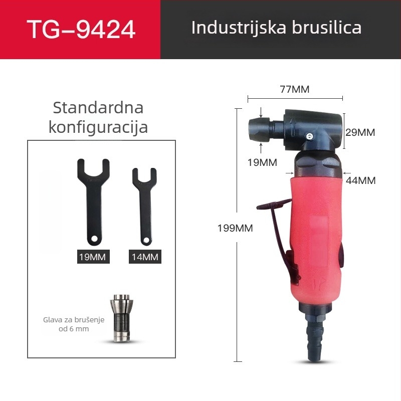Pneumatska kutna brusilica za debavuriranje unutarnjih otvora i 90° unutarnjeg kuta