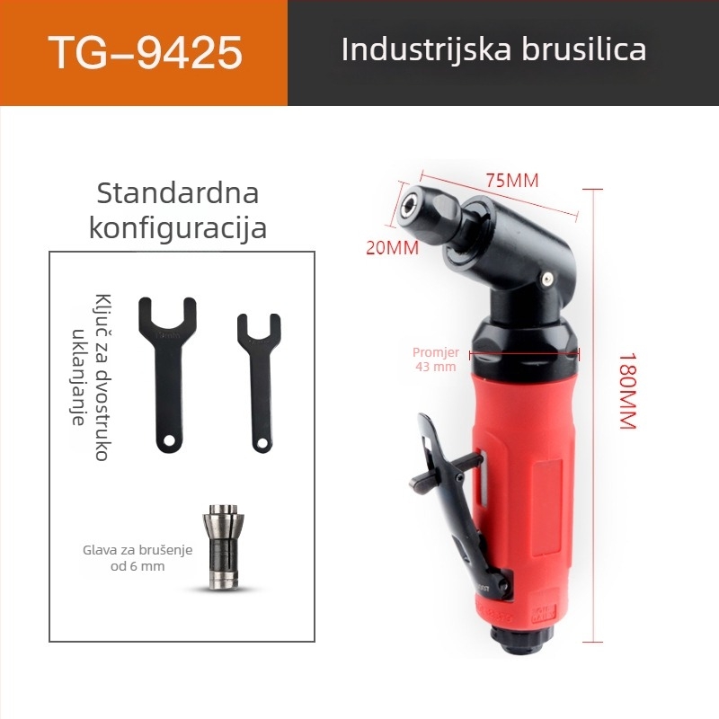 Pneumatska kutna brusilica za debavuriranje unutarnjih otvora i 90° unutarnjeg kuta