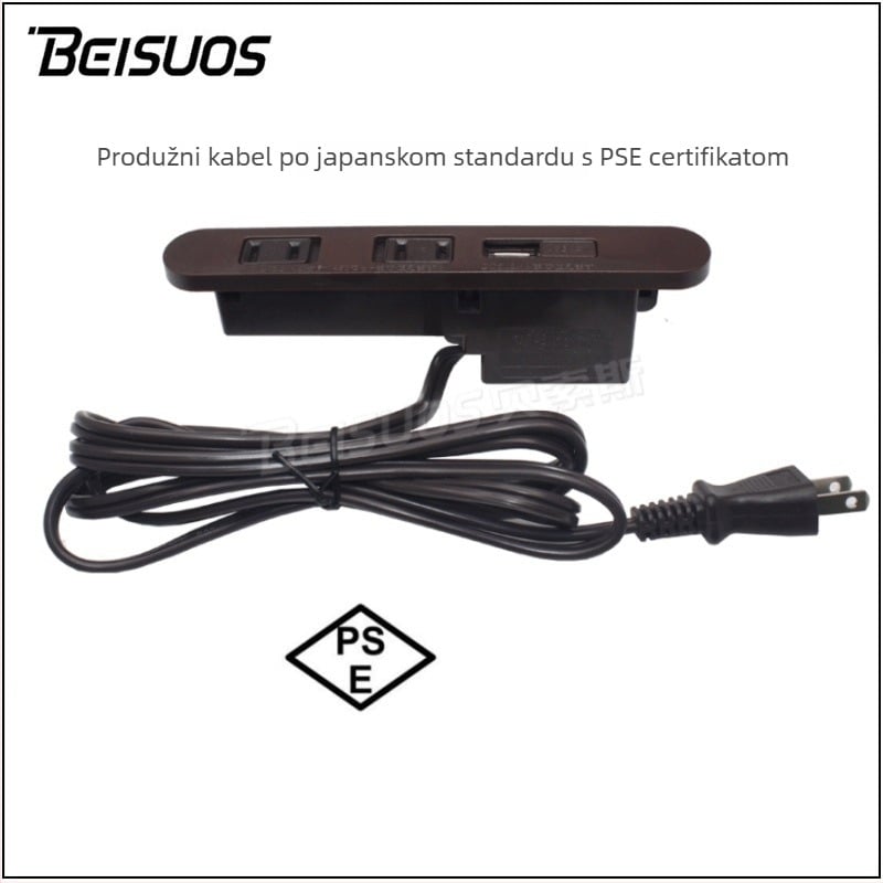 Japanski stil USB produžni blok s dvije utičnice za stol ili noćni ormarić, kabel, PSE-certificirano