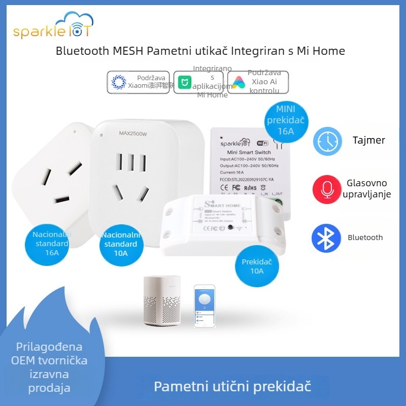 Pametan utičnički prekidač spojen na Mi Home XiaoAi Bluetooth Mesh gateway za upravljanje MIN 16A prekidačem