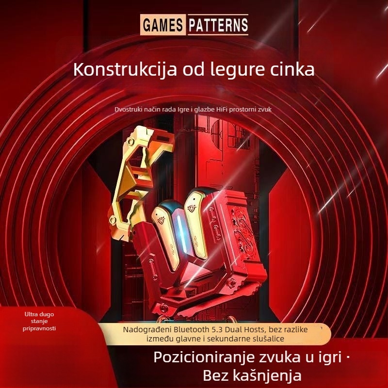 Metalne mehaničke Bluetooth slušalice za igranje, bežične sportske slušalice s jakim basom