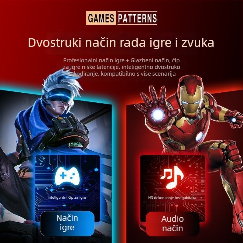 Metalne mehaničke Bluetooth slušalice za igranje, bežične sportske slušalice s jakim basom