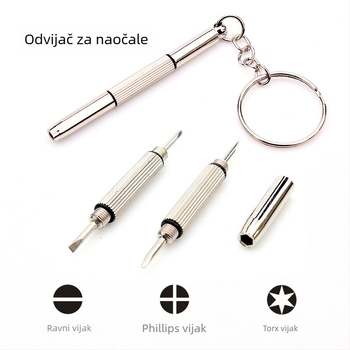 Mini set odvijača s ravnim vrhom, Phillipsom i šesterokutnim nastavkom za naočale, daljinske upravljače i satove