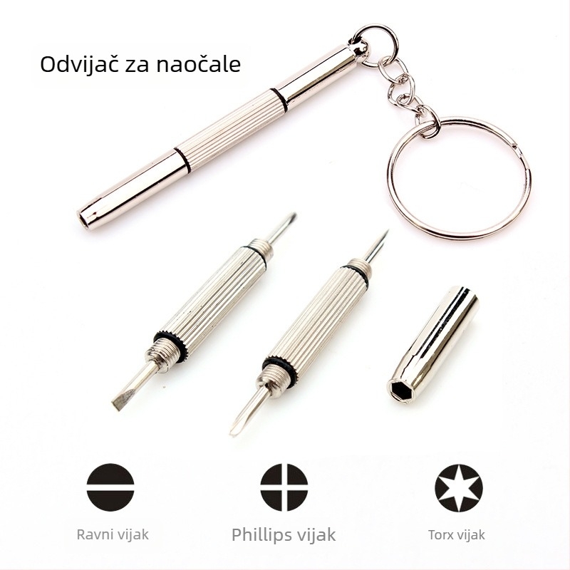 Mini set odvijača s ravnim vrhom, Phillipsom i šesterokutnim nastavkom za naočale, daljinske upravljače i satove