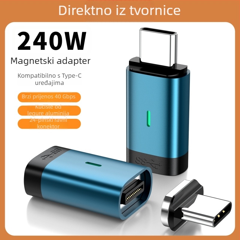 USB-C magnetski adapter, 240W, prijenos podataka i napajanje, ženski adapter