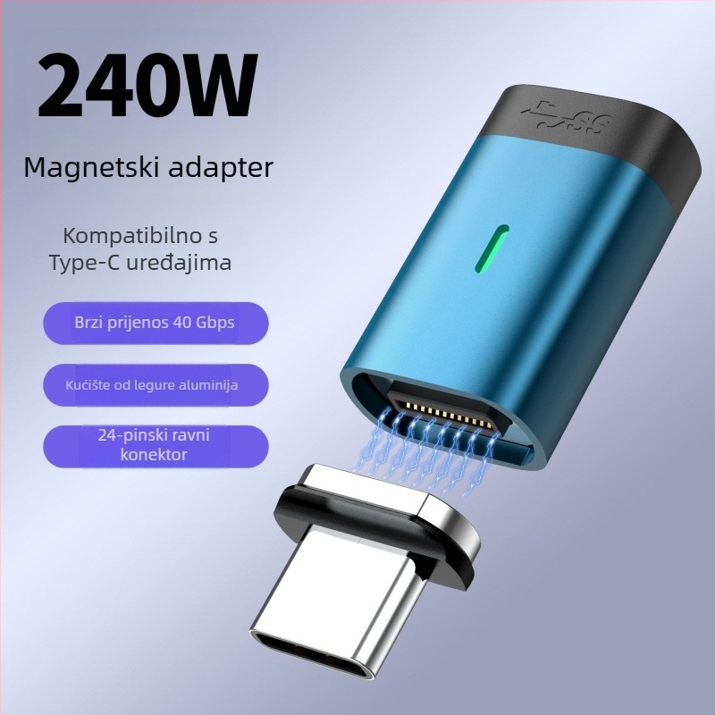 USB-C magnetski adapter, 240W, prijenos podataka i napajanje, ženski adapter