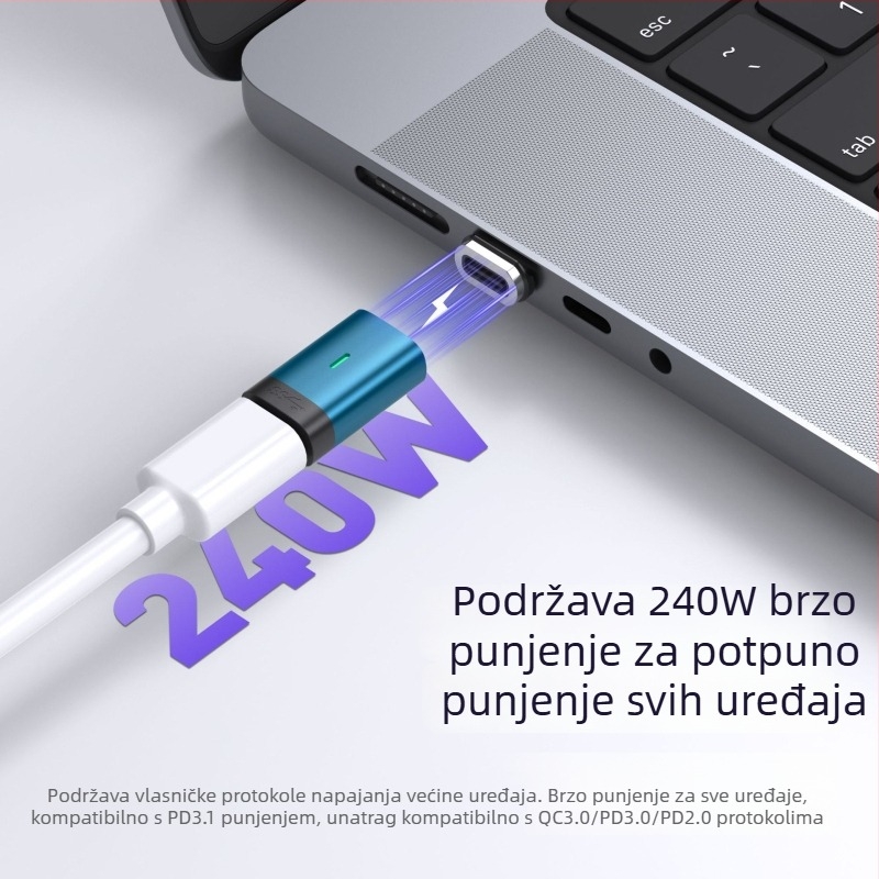 USB-C magnetski adapter, 240W, prijenos podataka i napajanje, ženski adapter