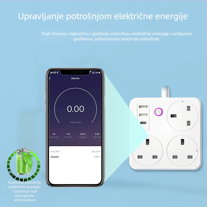 Graffiti pametni produžni kabel s britanskim i europskim standardima, visokim kapacitetom, za kućnu upotrebu, s tajmerom