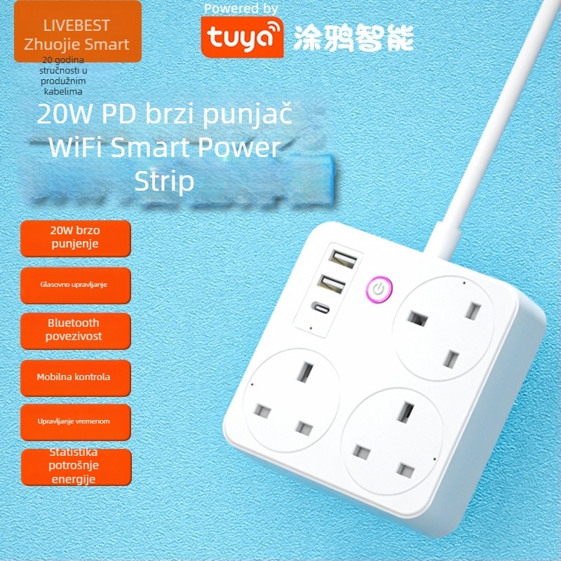 Graffiti pametni produžni kabel s britanskim i europskim standardima, visokim kapacitetom, za kućnu upotrebu, s tajmerom