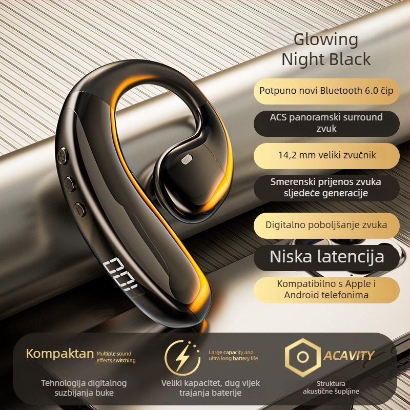 Bežične Bluetooth slušalice za poslovnu upotrebu, monozvučni dizajn s kukom za uho, dug život baterije i eliminacija šuma na razini igara