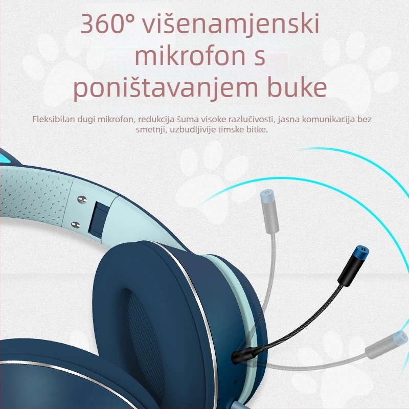 AKZ-022 Žične slušalice za računalo s cat-ear dizajnom, over-ear, sklapanje, s mikrofonom i svjetlima