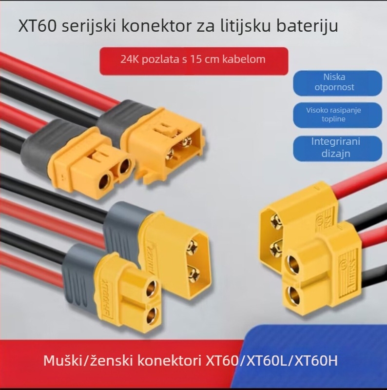 XT60 litijski konektor baterije s muško/ženskim XT60/H/F kontaktima, bakarno-zlatno premaz, banana priključak i T priključak za RC modele