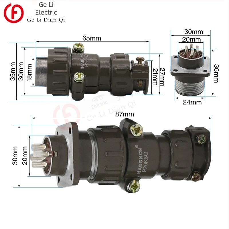 P20 kružni spojnik, avionska utičnica i utikač, butt-tip spoj, promjer 20 mm, 2–7 vodova