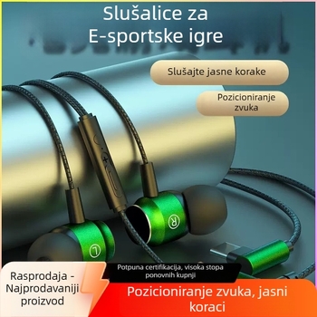 Magnetske metalne gaming slušalice, in-ear, žične, L-oblik konektor 3,5 mm, esports slušalice s mikrofonom