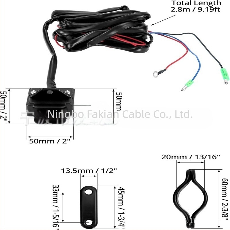 3-pinski konektor daljinskog upravljanja navijačem, 12V, ATV/UTV, kabel dužine 9 ft, vodootporan