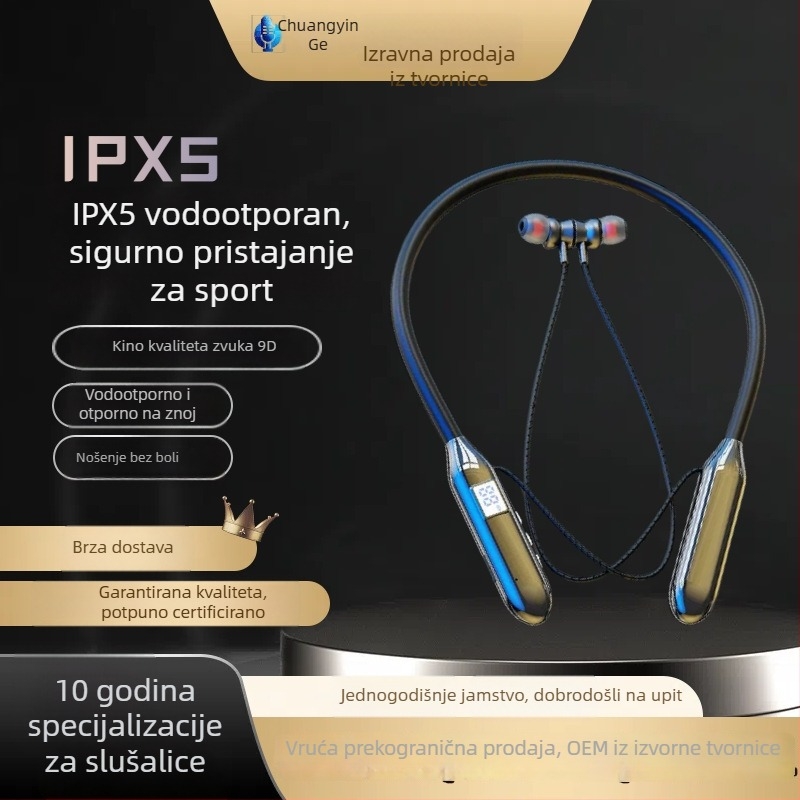 Bluetooth slušalice za vrat s velikom baterijom, utorom za karticu, stereo, vodootporne, Bluetooth 5.0