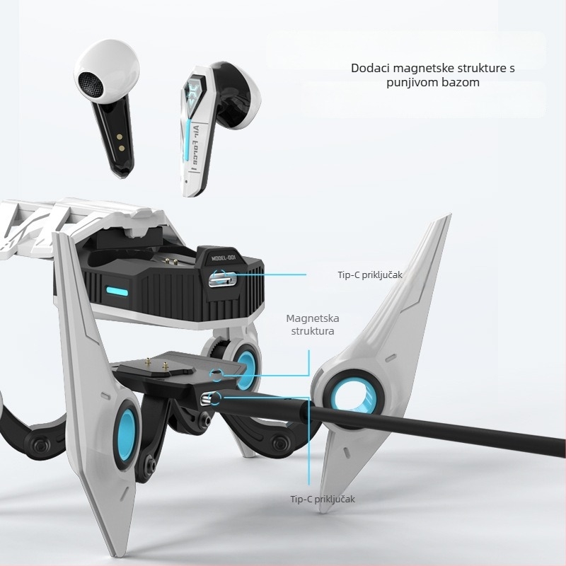 Bluetooth gaming slušalice s futurističkim mecha dizajnom – stolni ukras za igre