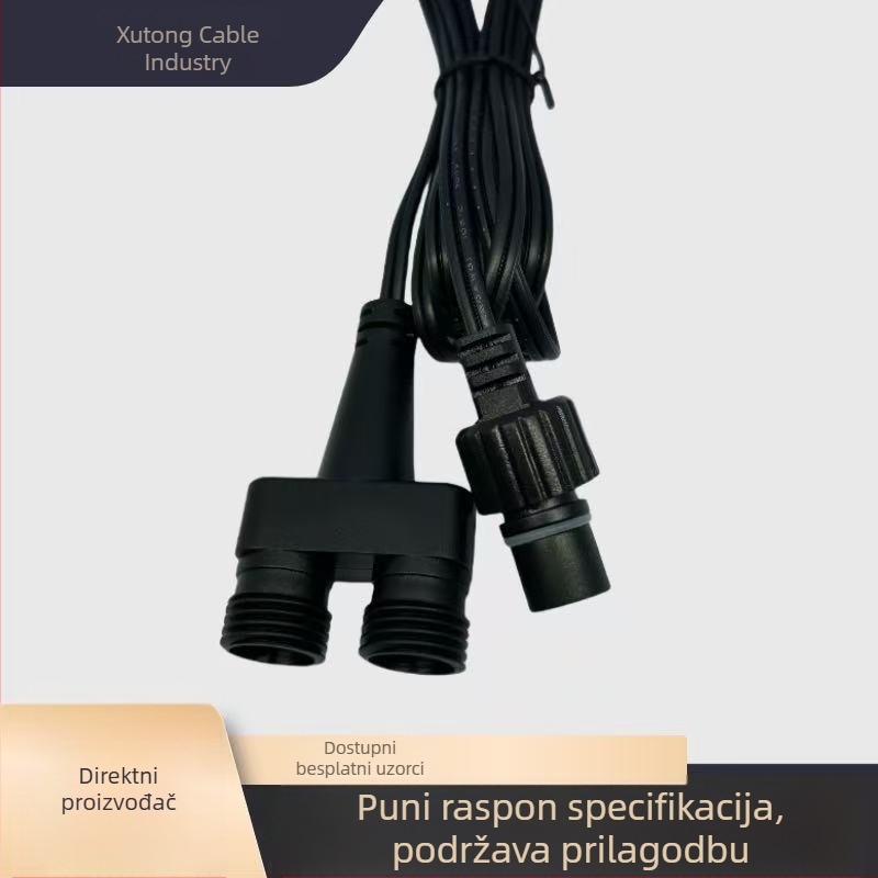 Vanjski vodootporni EU-standardni produžni kabel s muški i ženski priključci, 1:2 razdjelnik za božićne LED svjetlosne ukrase, napajanje s 2,35 mm utikačem