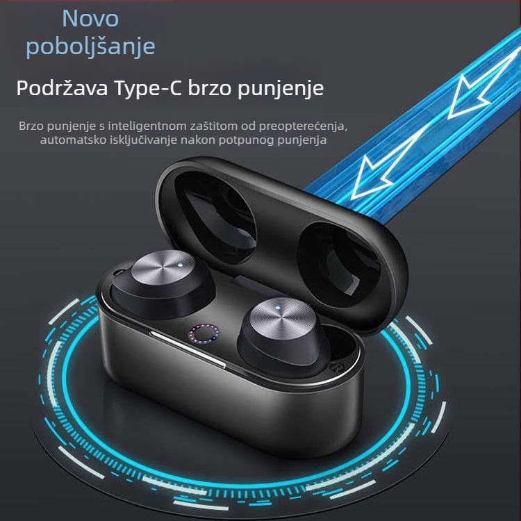 TWS bežične slušalice, mini model od aluminijske legure, Bluetooth 5.3, stereo, redukcija šuma